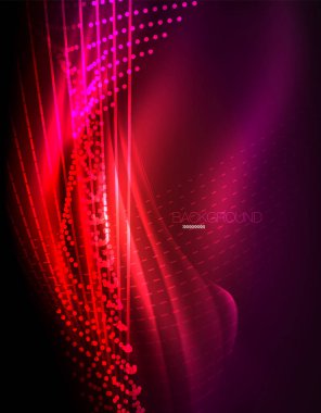 Yumuşak ışık efekti, parlak parlak neon koyu arka plan üzerinde düz çizgiler. Enerji Teknoloji fikir