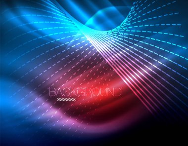 Yumuşak ışık efekti, parlak parlak neon koyu arka plan üzerinde düz çizgiler. Enerji Teknoloji fikir