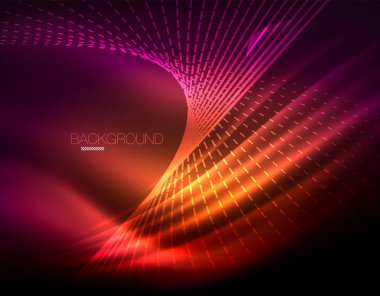 Yumuşak ışık efekti, parlak parlak neon koyu arka plan üzerinde düz çizgiler. Enerji Teknoloji fikir