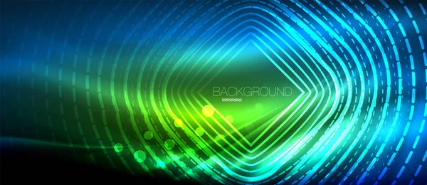 Neon parlayan dalga, sihirli enerji ve ışık arka plan. Duvar kağıdı şablonu, yüksek teknoloji gelecek kavramı