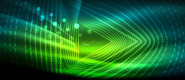 Neon parlayan dalga, sihirli enerji ve ışık arka plan. Duvar kağıdı şablonu, yüksek teknoloji gelecek kavramı