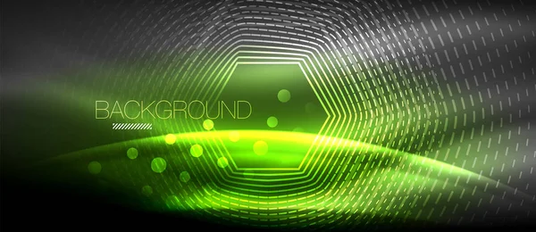 Neon parlayan dalga, sihirli enerji ve ışık arka plan. Duvar kağıdı şablonu, yüksek teknoloji gelecek kavramı