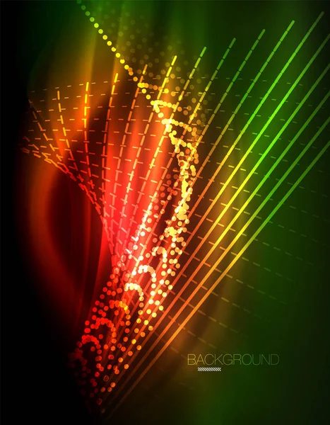 Soepele lichteffect, rechte lijnen op gloeiende neon glanzende donkere achtergrond. Energie technologie idee — Stockvector