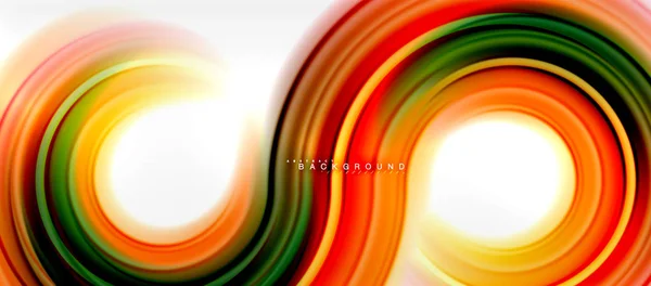 Fondo abstracto de la línea de color fluido arco iris - remolino y círculos, diseño de colores líquidos retorcidos, mármol colorido o fondo de textura ondulada de plástico, plantilla multicolor para negocios o tecnología — Vector de stock