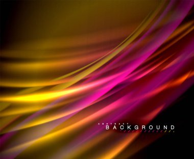 Neon parlayan dalga, sihirli enerji ve ışık arka plan. Vektör duvar kağıdı şablonu