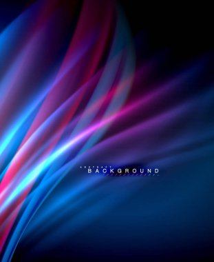 Neon parlayan dalga, sihirli enerji ve ışık arka plan. Vektör duvar kağıdı şablonu