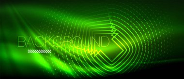 Neon parlayan dalga, sihirli enerji ve ışık arka plan. Duvar kağıdı şablonu, yüksek teknoloji gelecek kavramı