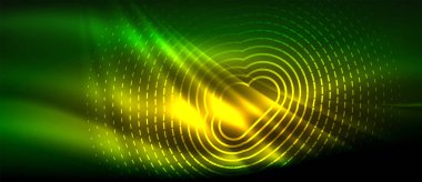 Neon parlayan dalga, sihirli enerji ve ışık arka plan. Duvar kağıdı şablonu, yüksek teknoloji gelecek kavramı