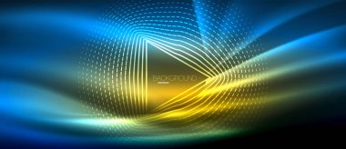 Neon parlayan dalga, sihirli enerji ve ışık arka plan. Duvar kağıdı şablonu, yüksek teknoloji gelecek kavramı