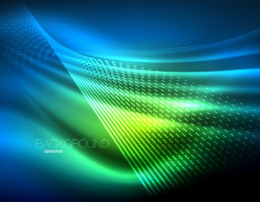 Yumuşak ışık efekti, parlak parlak neon koyu arka plan üzerinde düz çizgiler. Enerji Teknoloji fikir