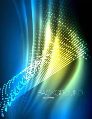 Yumuşak ışık efekti, parlak parlak neon koyu arka plan üzerinde düz çizgiler. Enerji Teknoloji fikir