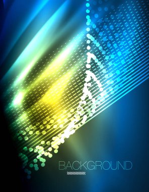 Yumuşak ışık efekti, parlak parlak neon koyu arka plan üzerinde düz çizgiler. Enerji Teknoloji fikir. Vektör çizim