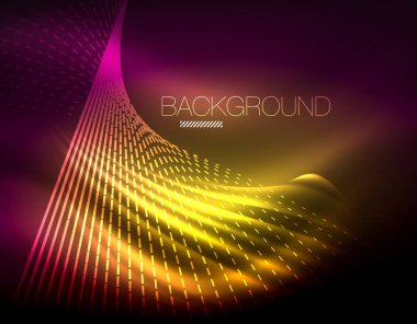 Yumuşak ışık efekti, parlak parlak neon koyu arka plan üzerinde düz çizgiler. Enerji Teknoloji fikir