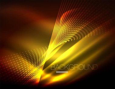 Yumuşak ışık efekti, parlak parlak neon koyu arka plan üzerinde düz çizgiler. Enerji Teknoloji fikir