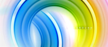 Gökkuşağı sıvı renkli arka plan - girdap ve daireler, bükülmüş sıvı renkler, renkli mermer veya plastik dalgalı doku zemin, çok renkli şablonu için iş veya teknoloji
