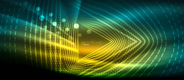 Neon parlayan dalga, sihirli enerji ve ışık arka plan. Duvar kağıdı şablonu, yüksek teknoloji gelecek kavramı