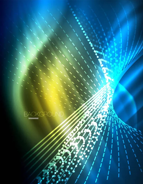 Yumuşak ışık efekti, parlak parlak neon koyu arka plan üzerinde düz çizgiler. Enerji Teknoloji fikir