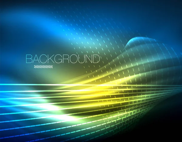 Yumuşak ışık efekti, parlak parlak neon koyu arka plan üzerinde düz çizgiler. Enerji Teknoloji fikir