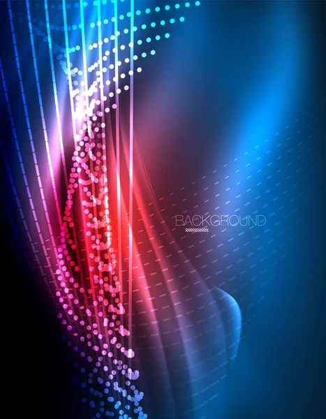 Effet de lumière lisse, lignes droites sur fond sombre néon brillant. Idée de technologie énergétique — Image vectorielle