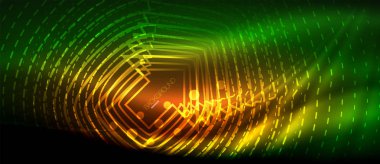 Neon parlayan dalga, sihirli enerji ve ışık arka plan. Duvar kağıdı şablonu, yüksek teknoloji gelecek kavramı