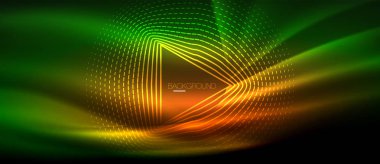 Neon parlayan dalga, sihirli enerji ve ışık arka plan. Duvar kağıdı şablonu, yüksek teknoloji gelecek kavramı