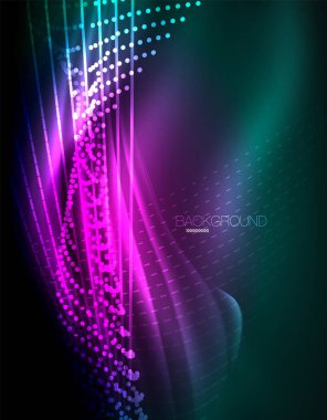 Yumuşak ışık efekti, parlak parlak neon koyu arka plan üzerinde düz çizgiler. Enerji Teknoloji fikir