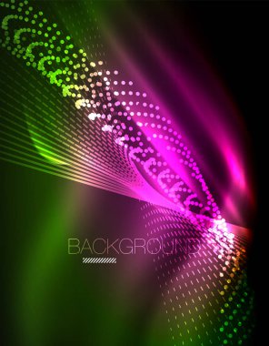 Yumuşak ışık efekti, parlak parlak neon koyu arka plan üzerinde düz çizgiler. Enerji Teknoloji fikir