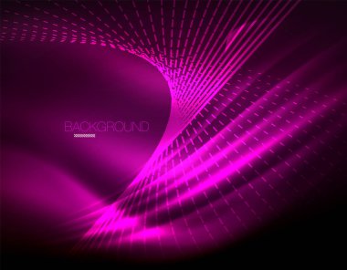 Yumuşak ışık efekti, parlak parlak neon koyu arka plan üzerinde düz çizgiler. Enerji Teknoloji fikir