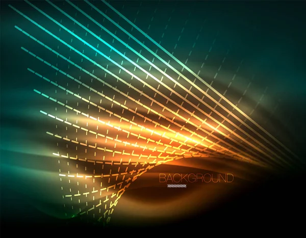 Yumuşak ışık efekti, parlak parlak neon koyu arka plan üzerinde düz çizgiler. Enerji Teknoloji fikir