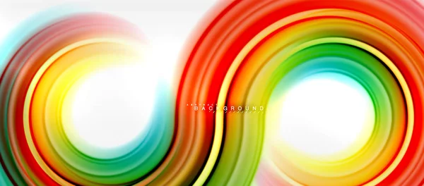 Rainbow fluid color line abstract background - swirl and circles, twisted liquid colours design, colorful marble or plastic wavy texture backdrop, multicolored template for business or technology — Stock Vector