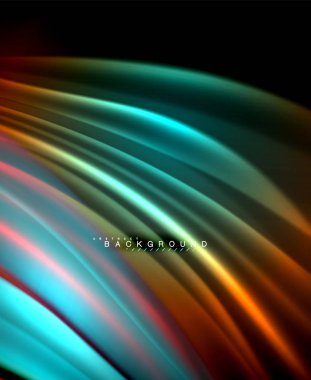 Neon parlayan dalga, sihirli enerji ve ışık arka plan. Vektör duvar kağıdı şablonu