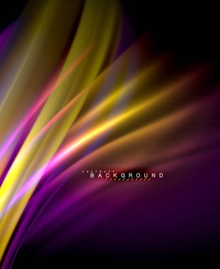 Neon parlayan dalga, sihirli enerji ve ışık arka plan. Vektör duvar kağıdı şablonu