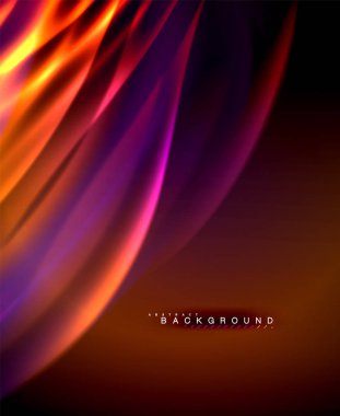 Neon parlayan dalga, sihirli enerji ve ışık arka plan. Vektör duvar kağıdı şablonu