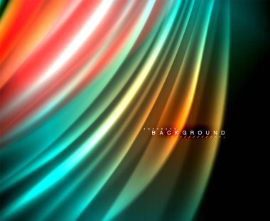 Neon parlayan dalga, sihirli enerji ve ışık arka plan. Vektör duvar kağıdı şablonu