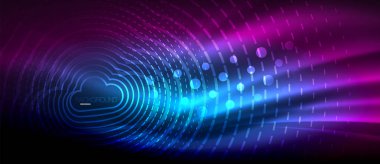 Neon parlayan dalga, sihirli enerji ve ışık arka plan. Duvar kağıdı şablonu, yüksek teknoloji gelecek kavramı