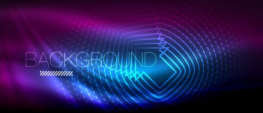 Neon parlayan dalga, sihirli enerji ve ışık arka plan. Duvar kağıdı şablonu, yüksek teknoloji gelecek kavramı