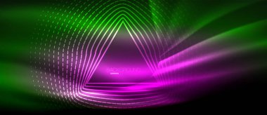 Neon parlayan dalga, sihirli enerji ve ışık arka plan. Duvar kağıdı şablonu, yüksek teknoloji gelecek kavramı