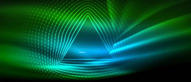 Neon parlayan dalga, sihirli enerji ve ışık arka plan. Duvar kağıdı şablonu, yüksek teknoloji gelecek kavramı