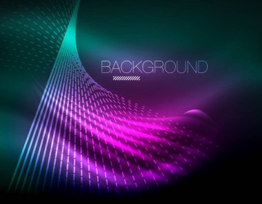 Yumuşak ışık efekti, parlak parlak neon koyu arka plan üzerinde düz çizgiler. Enerji Teknoloji fikir