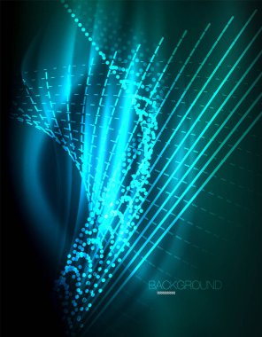 Yumuşak ışık efekti, parlak parlak neon koyu arka plan üzerinde düz çizgiler. Enerji Teknoloji fikir