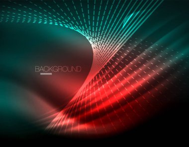 Yumuşak ışık efekti, parlak parlak neon koyu arka plan üzerinde düz çizgiler. Enerji Teknoloji fikir