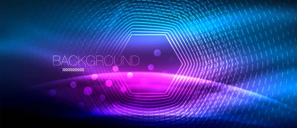 Neon parlayan dalga, sihirli enerji ve ışık arka plan. Duvar kağıdı şablonu, yüksek teknoloji gelecek kavramı