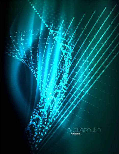 Yumuşak ışık efekti, parlak parlak neon koyu arka plan üzerinde düz çizgiler. Enerji Teknoloji fikir