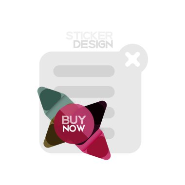 Düz tasarım üçgen ok şekli geometrik etiket simgesi, kağıt tarzı tasarım ile satın iş veya web sunumu, app veya arayüzü düğmeleri, internet web sitesi için örnek metin depolamak şimdi afiş