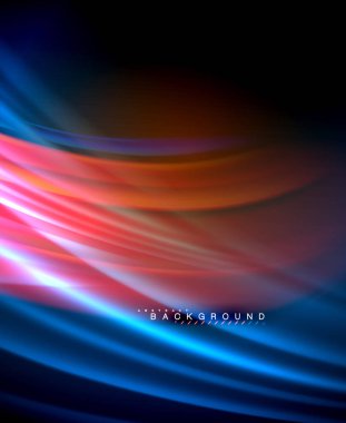 Neon parlayan dalga, sihirli enerji ve ışık arka plan. Vektör duvar kağıdı şablonu