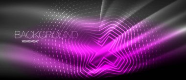 Neon parlayan dalga, sihirli enerji ve ışık arka plan. Duvar kağıdı şablonu, yüksek teknoloji gelecek kavramı