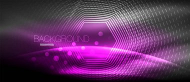 Neon parlayan dalga, sihirli enerji ve ışık arka plan. Duvar kağıdı şablonu, yüksek teknoloji gelecek kavramı