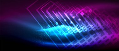 Neon parlayan dalga, sihirli enerji ve ışık arka plan. Duvar kağıdı şablonu, yüksek teknoloji gelecek kavramı