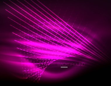 Yumuşak ışık efekti, parlak parlak neon koyu arka plan üzerinde düz çizgiler. Enerji Teknoloji fikir