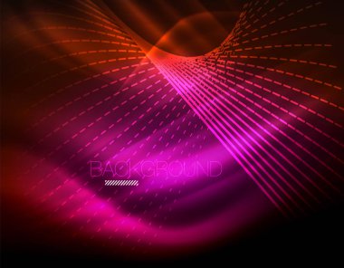 Yumuşak ışık efekti, parlak parlak neon koyu arka plan üzerinde düz çizgiler. Enerji Teknoloji fikir